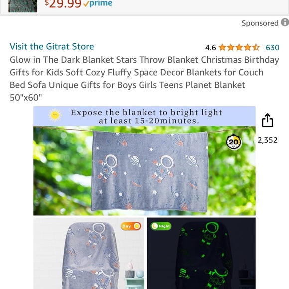 Glow in The Dark Blanket Stars Throw Blanket | 50 x60 “ | Brand New - Picture 4 of 6